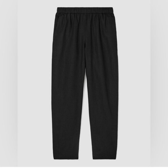 Eileen Fisher Black Lyocell Organic Linen Tapered High Waist Pull-on Pants XS - Picture 3 of 9